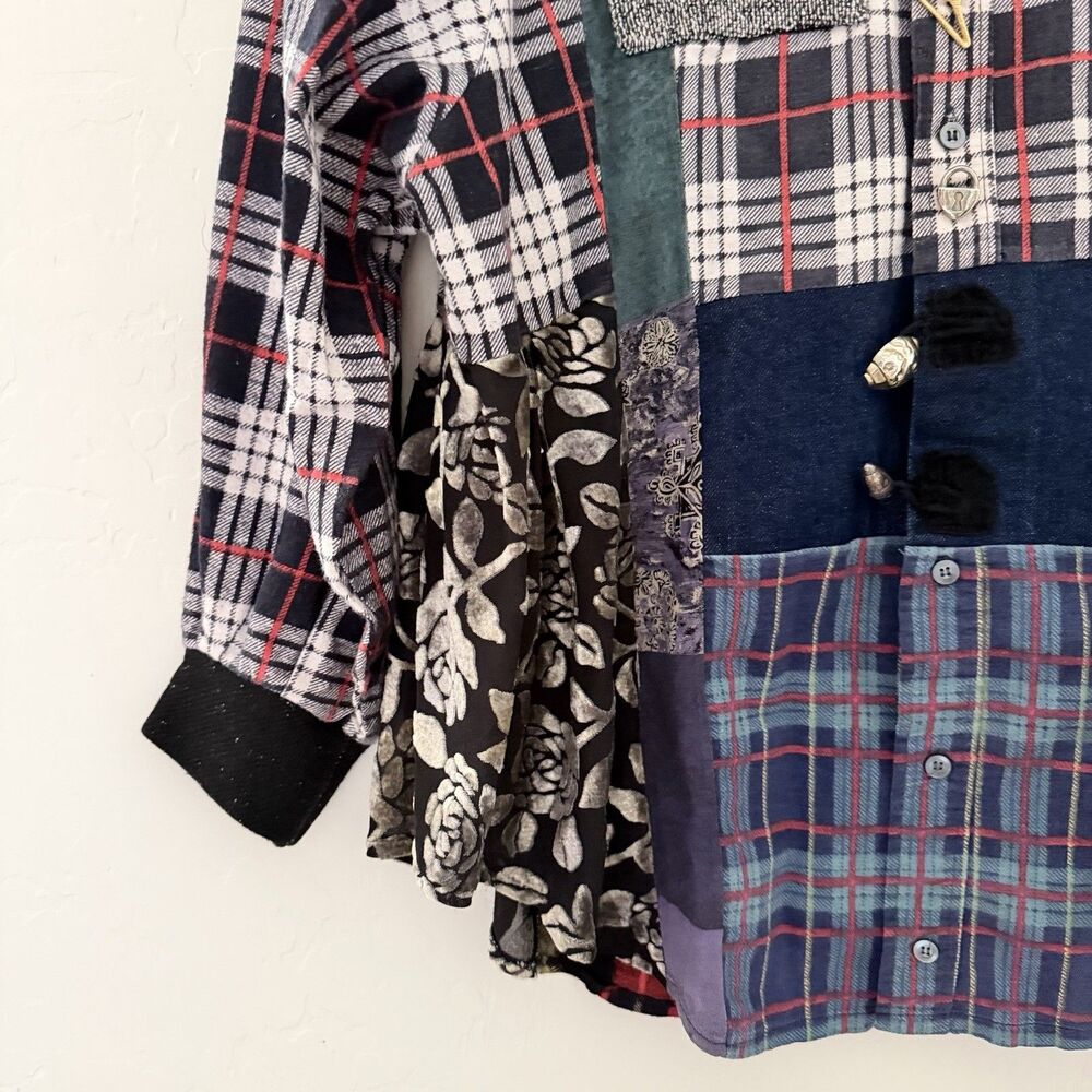 Vintage Lee Andersen Patchwork Wearable Art Shirt Jacket Boho Artsy Y2K - Picture 4 of 16